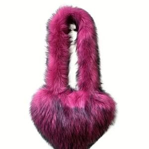 Y2K Style Faux Fur Love Bag, Crossbody Shoulder Bag for Women, Plush Plush Bag w